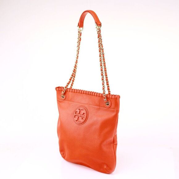 NWT Tory Burch MARION Leather Book Bag with Chain Orange $495+ - Picture 6 of 10